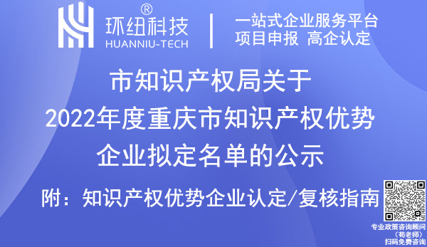 2022年度重慶市知識產權優勢企業認定名單 2022年度重慶市知識產權優勢企業認定名單