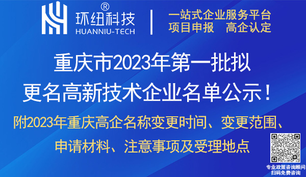 重慶市2023年更名高新技術(shù)企業(yè)名單 重慶市2023年更名高新技術(shù)企業(yè)名單