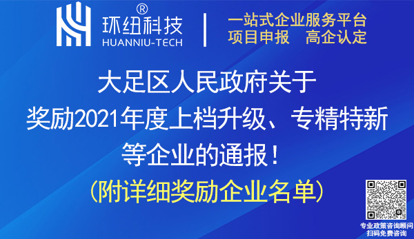 大足區(qū)2021年度上檔升級專精特新等企業(yè)獎勵名單 大足區(qū)2021年度上檔升級專精特新等企業(yè)獎勵名單